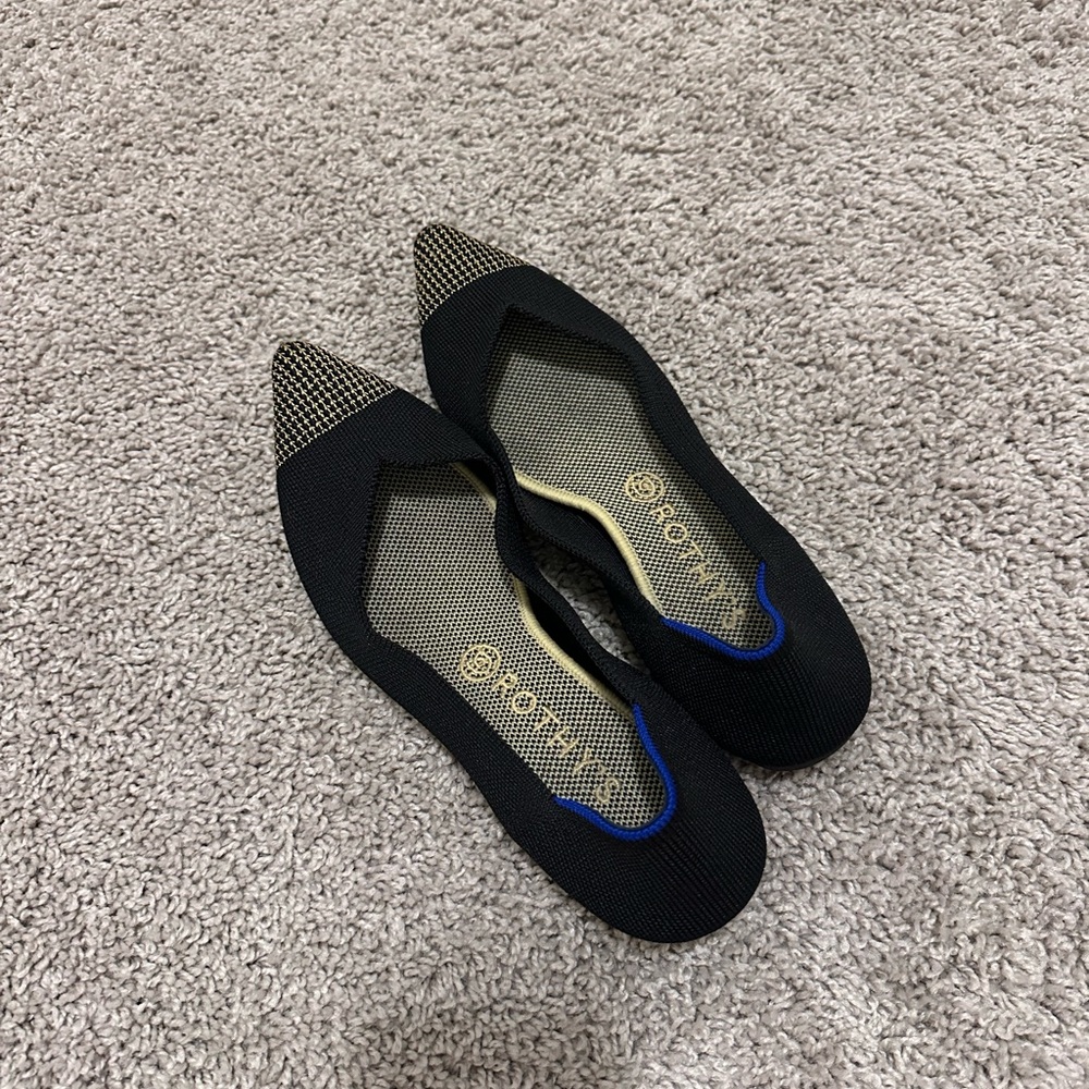 Rothy's The Point Black and Gold Flats